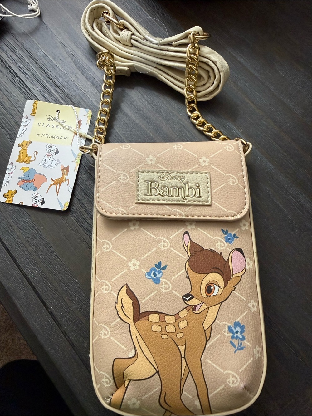 Disney Bambi Crossbody Bag in Beige with Gold Chain Primark